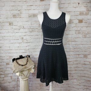 Free People Size 6 Black Daisy Waist Crochet Lace Sleeveless Skater Mini Dress